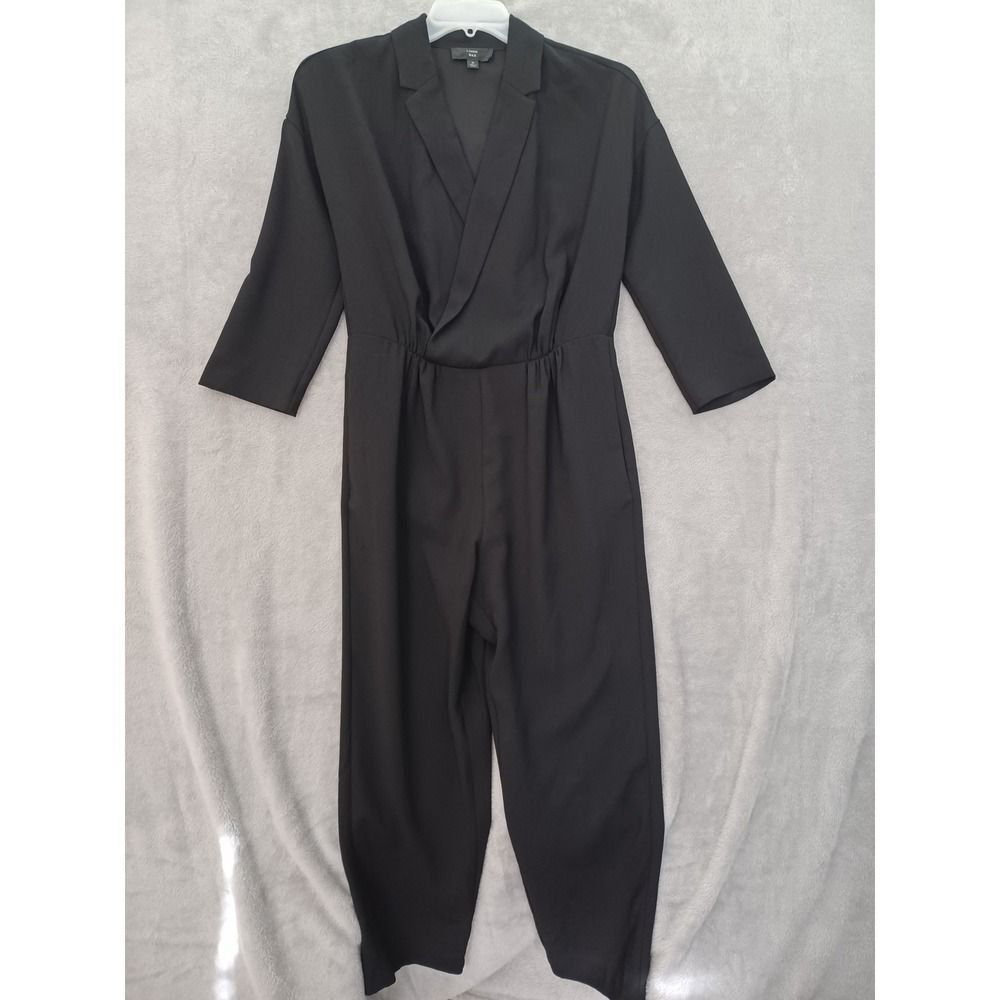 J Crew 365 Black Jumpsuit Sz 6 3/4 Sleeves High Rise Taper Leg Faux Wrap Casual - Picture 1 of 12